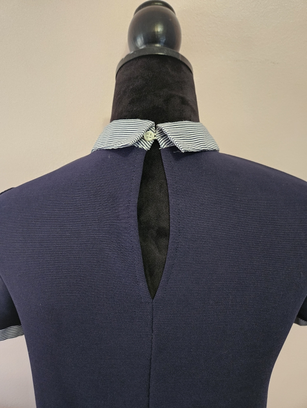 Zara Navy Blue Collared Striped Preppy Mini Dress - Size Small - Picture 5 of 8